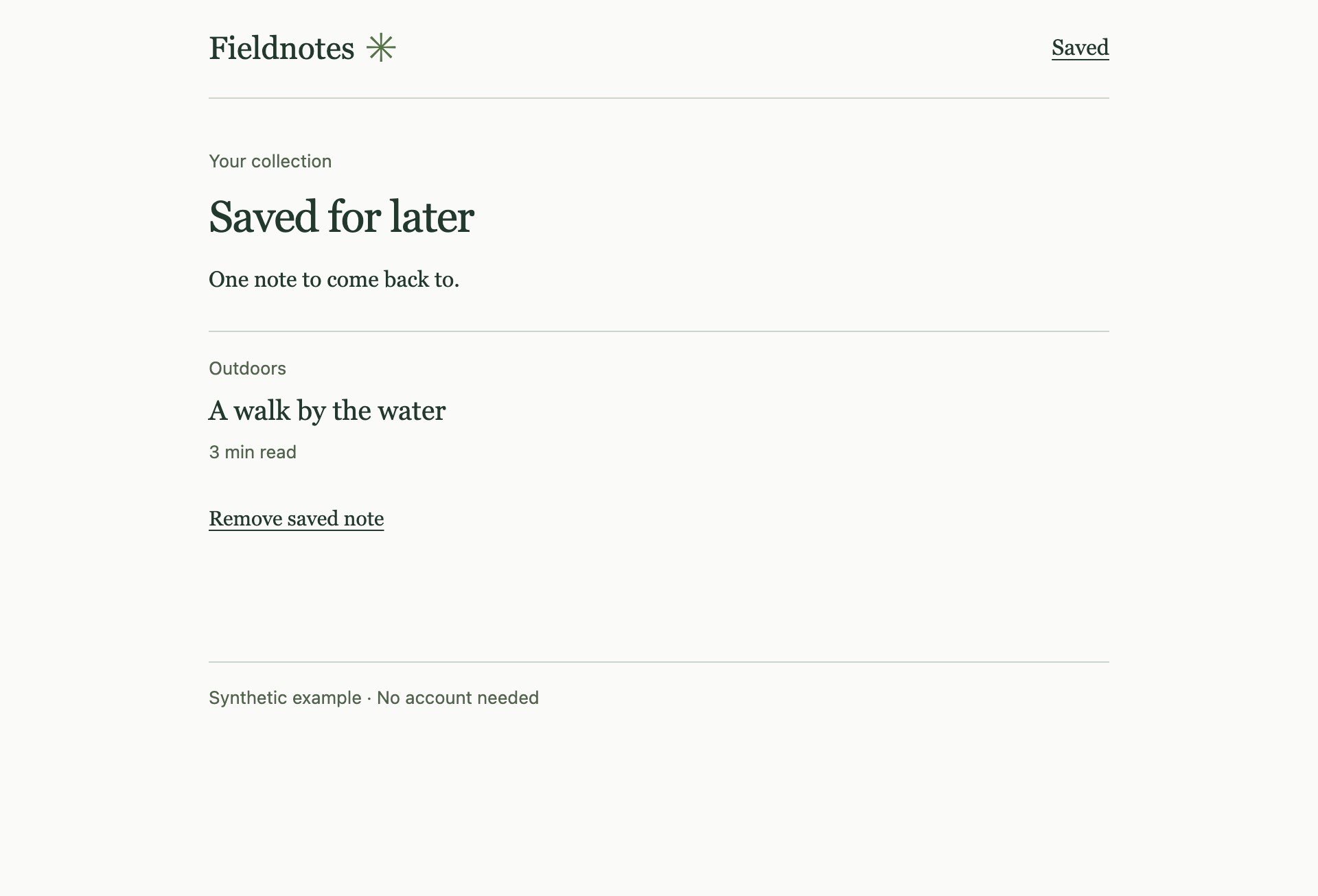 Your saved list: One saved note preview